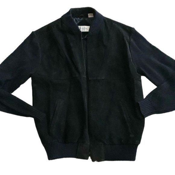 Mister Marr Jackets & Blazers - Elemental Stretch | Black Leather Front Knit XL Jacket Coat